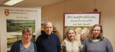 Deler av interimsstyre, fra venstre: Lydia Bjøtomt, Ingeborg Beitnes, Tor Jacob Solberg (leder NBS) og Nina Hellum Adriansen. Kristian Wølner var ikke tilstede da bildet ble tatt. - Foto: Karl-Sverre Holdal, fylkessekretær Oslo Akershus Bonde- og Småbrukarlag Deler av interimsstyre, fra venstre: Lydia Bjøtomt, Ingeborg Beitnes, Tor Jacob Solberg (leder NBS) og Nina Hellum Adriansen. Kristian Wølner var ikke tilstede da bildet ble tatt. - Foto: Karl-Sverre Holdal, fylkessekretær Oslo Akershus Bonde- og Småbrukarlag
